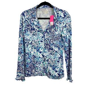 Lilly Pulitzer Womens Pajama Top Shirt 60 Animals Button Up Royal Purple Size XS